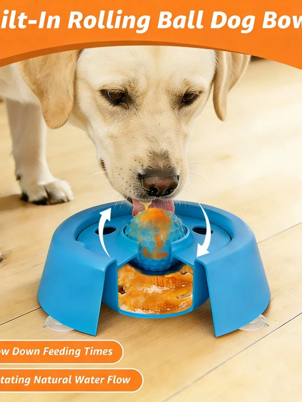 Slow Feeder Dog Bowl with Built-in Rolling Ball for Liquid Treats and Bone Broth